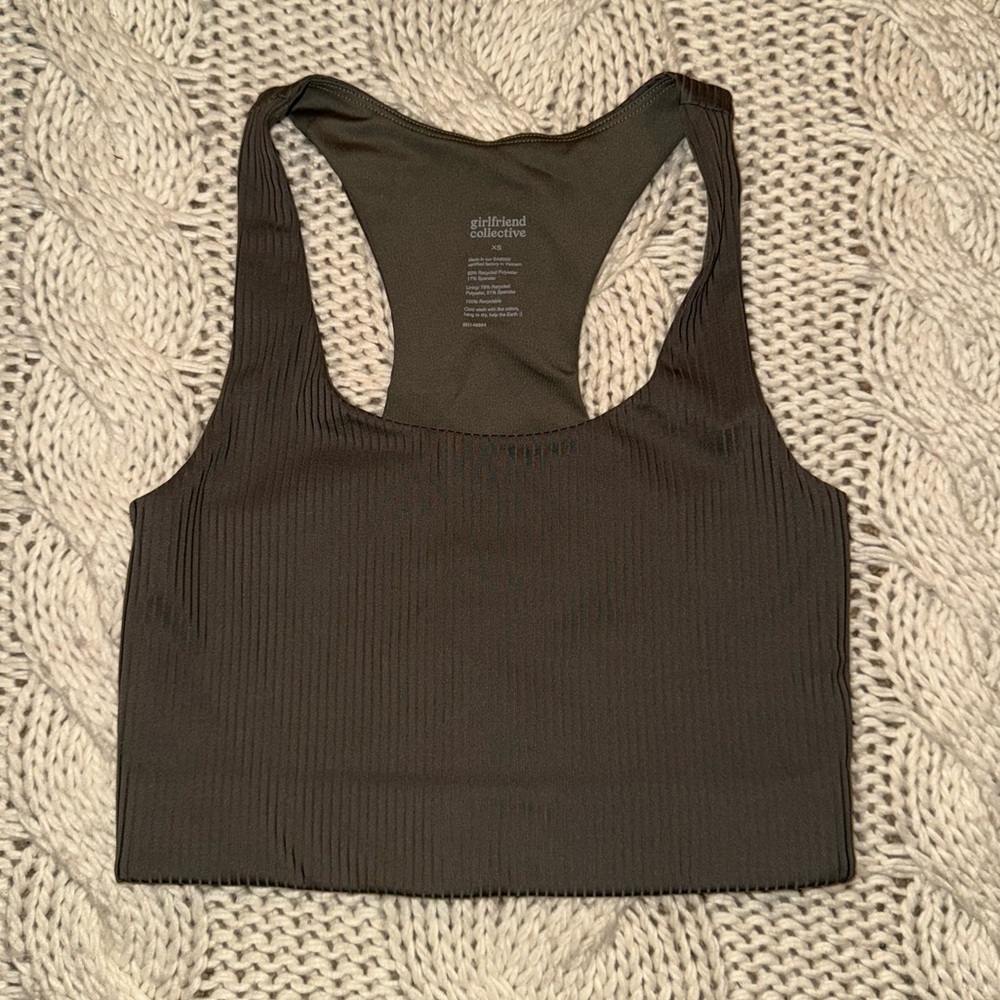 Girlfriend Collective Dark Green Ribbed Paloma sports bra
